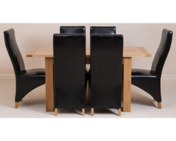 That's Furniture Hampton 120Cm - 160Cm Oak Extending Dining Table And 6 Chairs Dining Set With Lola Black Leather Chairs - thumbnail 3