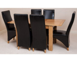 That's Furniture Hampton 120Cm - 160Cm Oak Extending Dining Table And 6 Chairs Dining Set With Lola Black Leather Chairs - thumbnail 2