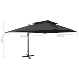 Walplus Cantilever Garden Parasol With Double Top Black 400X300 Cm - thumbnail 9