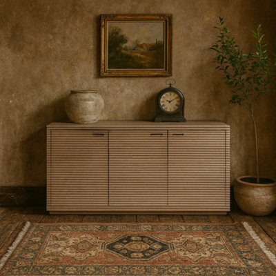 Wyld Haus Pirineus 3-Door Sideboard In Weathered Oak With Ribbed Doors