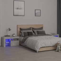 Berkfield Bedside Cabinets 2 Pcs With Led Lights Concrete Grey 70X36.5X40 Cm - thumbnail 1