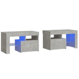 Berkfield Bedside Cabinets 2 Pcs With Led Lights Concrete Grey 70X36.5X40 Cm - thumbnail 2