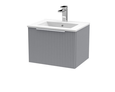 Hudson Reed Fluted Wall Hung 1-Drawer Vanity And Minimalist Basin, Contemporary Sink Vanity Unit, Satin Grey, 500mm - image 1