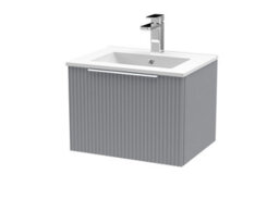 Hudson Reed Fluted Wall Hung 1-Drawer Vanity And Minimalist Basin, Contemporary Sink Vanity Unit, Satin Grey, 500mm - thumbnail 5