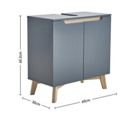 Living And Home Modern Grey Freestanding Under Sink Storage Cabinet With Plumbing Slot 600X300X602mm - thumbnail 7