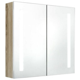 Berkfield Led Bathroom Mirror Cabinet White And Oak 62X14X60 Cm - thumbnail 2