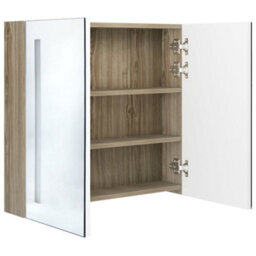 Berkfield Led Bathroom Mirror Cabinet White And Oak 62X14X60 Cm - thumbnail 5