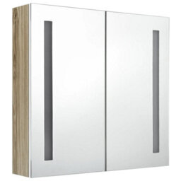 Berkfield Led Bathroom Mirror Cabinet White And Oak 62X14X60 Cm - thumbnail 3