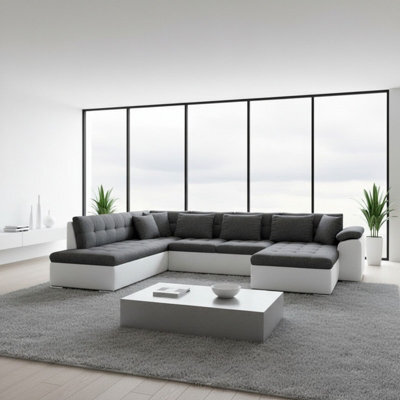 Niko Bis Fold Out U Shape Corner Sofa Chipboard Frame With Storage Bed 350X205X76 Cm Graphite And White Right - image 1