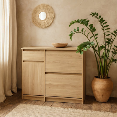 Wyld Haus Budapest Natural Oak Effect 3-Door Shoe Cabinet With Drawer - image 1
