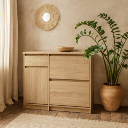 Wyld Haus Budapest Natural Oak Effect 3-Door Shoe Cabinet With Drawer - thumbnail 1