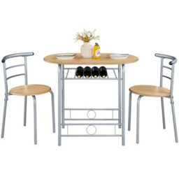 Natural 3 Piece Dining Room Set Modern Round Table Set Of 2 For Kitchen, Living Room - thumbnail 1