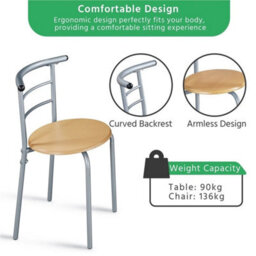 Natural 3 Piece Dining Room Set Modern Round Table Set Of 2 For Kitchen, Living Room - thumbnail 5