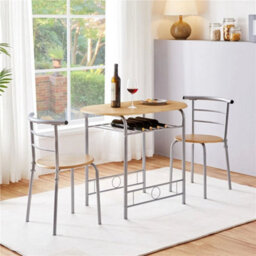 Natural 3 Piece Dining Room Set Modern Round Table Set Of 2 For Kitchen, Living Room - thumbnail 3