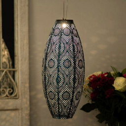 Dawsons Living, Solar Powered Led Large Garden Lantern Outdoor Light - Select Colours & Shapes - Long Oval Blue - thumbnail 1