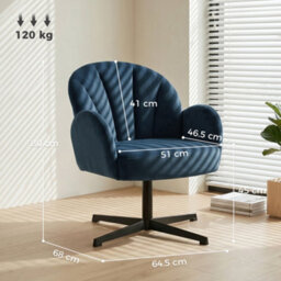 Homcom Modern Accent Chair, Shell Swivel Armchair, Dark Blue - thumbnail 3