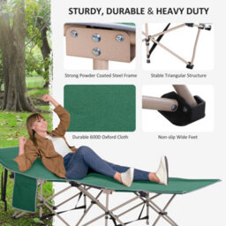 Outsunny Single Portable Outdoor Military Sleeping Bed Camping Cot Green - thumbnail 5