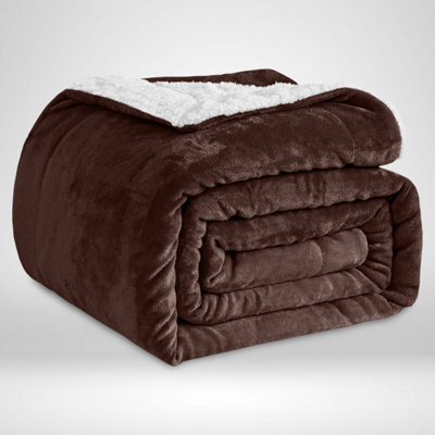 Ameha Sherpa Fleece Blanket Coffee Soft Thick & Fluffy Reversible Smooth Touch Warm Throw Single 130X150Cm - image 1