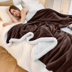 Ameha Sherpa Fleece Blanket Coffee Soft Thick & Fluffy Reversible Smooth Touch Warm Throw Single 130X150Cm - thumbnail 6
