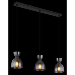 Luminosa Lighting Luminosa Massey Bar Pendant Ceiling Light Matt Black Smoke Glass Shade 3X E14 - thumbnail 5