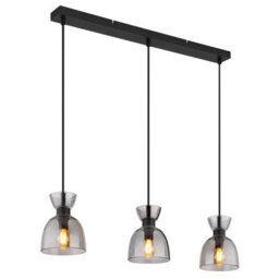 Luminosa Lighting Luminosa Massey Bar Pendant Ceiling Light Matt Black Smoke Glass Shade 3X E14 - thumbnail 1