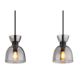 Luminosa Lighting Luminosa Massey Bar Pendant Ceiling Light Matt Black Smoke Glass Shade 3X E14 - thumbnail 4