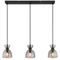 Luminosa Lighting Luminosa Massey Bar Pendant Ceiling Light Matt Black Smoke Glass Shade 3X E14 - thumbnail 3
