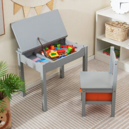 Gainoom Grey Kids Table And Chair Set Flip Top Toddler Study Desk W/ Chair - thumbnail 6
