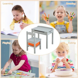 Gainoom Grey Kids Table And Chair Set Flip Top Toddler Study Desk W/ Chair - thumbnail 7