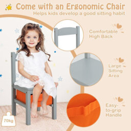 Gainoom Grey Kids Table And Chair Set Flip Top Toddler Study Desk W/ Chair - thumbnail 4