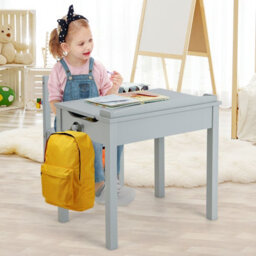 Gainoom Grey Kids Table And Chair Set Flip Top Toddler Study Desk W/ Chair - thumbnail 5