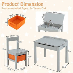 Gainoom Grey Kids Table And Chair Set Flip Top Toddler Study Desk W/ Chair - thumbnail 2