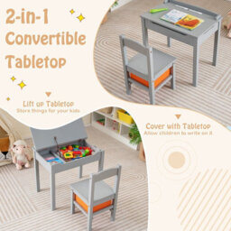 Gainoom Grey Kids Table And Chair Set Flip Top Toddler Study Desk W/ Chair - thumbnail 9