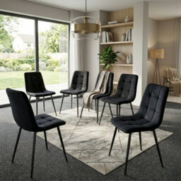 Doubs 6 Black Tufted Velvet Chairs Dining Chairs Kitchen Chairs