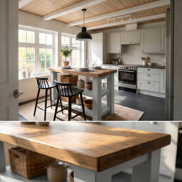 L90Xw66Cm Stoneford Light Grey Kitchen Island / Breakfast Bar / Rustic Island - thumbnail 5