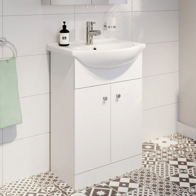 Affine 560mm Vanity Unit & Basin Set Freestanding Bathroom Sink Single Tap Hole Floor Standing Matt White - image 1