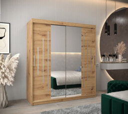 Arte Refined York I Mirrored Sliding Door Wardrobe With Shelves And Hanging Rails In Oak Artisan (H)2000mm (W)1800mm (D)620mm - thumbnail 2