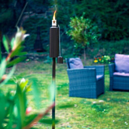 Harbour Housewares 146Cm Metal Garden Torches - Cylinder - Set Of 2 Black Outdoor Lighting Oil Fuel Lamp Candle Flame Lantern - thumbnail 5