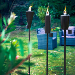 Harbour Housewares 146Cm Metal Garden Torches - Cylinder - Set Of 2 Black Outdoor Lighting Oil Fuel Lamp Candle Flame Lantern - thumbnail 6