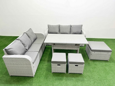 Fimous Outdoor Garden Furniture Sets 9 Seater Wicker Rattan Furniture Sofa Sets High Back Lounge Sofa 3 Stools Light Grey - image 1