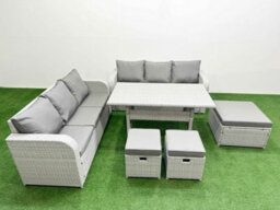 Fimous Outdoor Garden Furniture Sets 9 Seater Wicker Rattan Furniture Sofa Sets High Back Lounge Sofa 3 Stools Light Grey - thumbnail 1