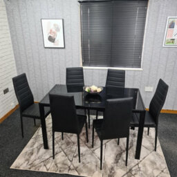 Kosy Koala Black Glass Rectangle Dining Table Set With 6 Black Chairs Modern Dining Room Furniture - thumbnail 1