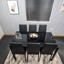 Kosy Koala Black Glass Rectangle Dining Table Set With 6 Black Chairs Modern Dining Room Furniture - thumbnail 9