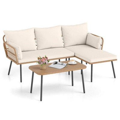 3 Pieces L-Shaped Patio Furniture Set Outdoor Sectional Cushioned Sofa - image 1