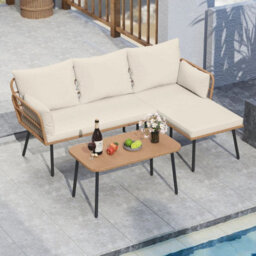 3 Pieces L-Shaped Patio Furniture Set Outdoor Sectional Cushioned Sofa - thumbnail 3