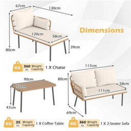 3 Pieces L-Shaped Patio Furniture Set Outdoor Sectional Cushioned Sofa - thumbnail 2