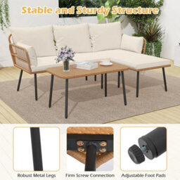 3 Pieces L-Shaped Patio Furniture Set Outdoor Sectional Cushioned Sofa - thumbnail 5