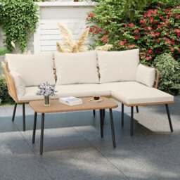 3 Pieces L-Shaped Patio Furniture Set Outdoor Sectional Cushioned Sofa - thumbnail 4