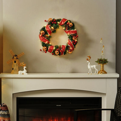 Darphe 30Cm Christmas Hanging Ornament, Red Ribbon, Light-Up Wreath - image 1