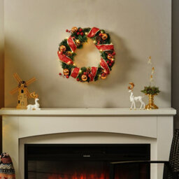 Darphe 30Cm Christmas Hanging Ornament, Red Ribbon, Light-Up Wreath